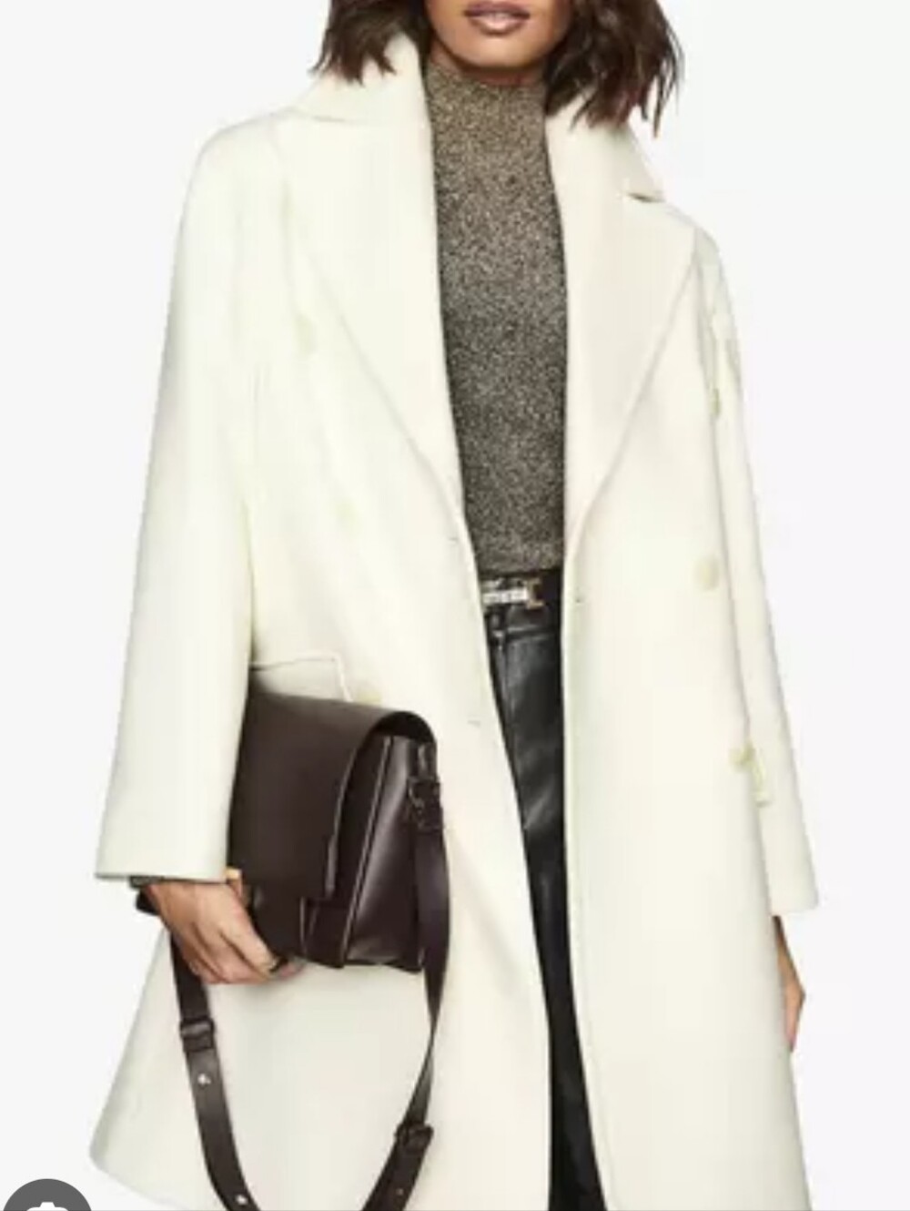 Reiss Cream Double-Breasted Wool / CashmerePea Coat - Picture 3 of 16